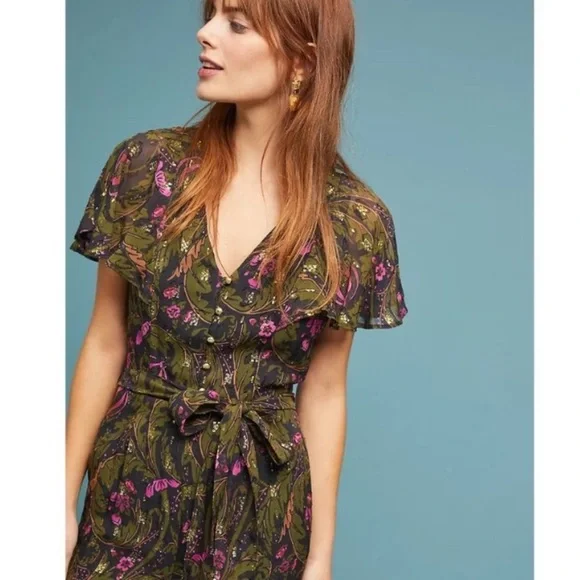 Anthropologie Floral Jumpsuit - Green and Pink - Picture 3 of 15